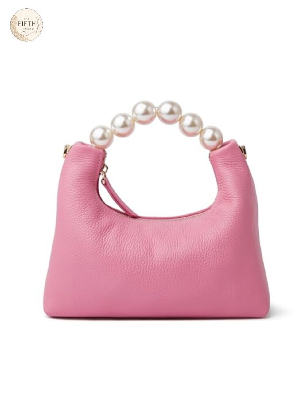 Genuine Leather Top Handle Clutch Purse with Pearl Handle and Detachable Strap